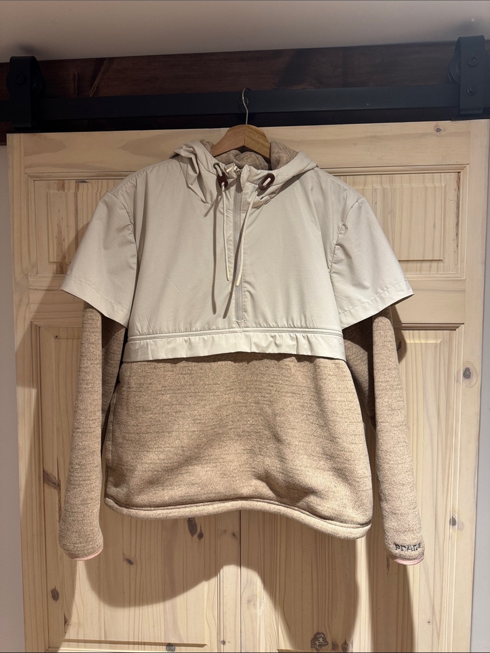 Prana Two-Tone Hooded Pullover in Cream and Tan